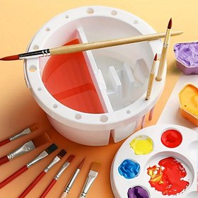 Resim 1 adet Çok Amaçlı Boya Fırçası Yıkayıcı, Taşınabilir Sanat Fırça Temizleme Küveti, 3'ü-1 Arada Fırça Tutucu ve Palet Kapağı ile, Sanatçılar ve Ressamlar için 1-4 Adet Malzeme Araçları 