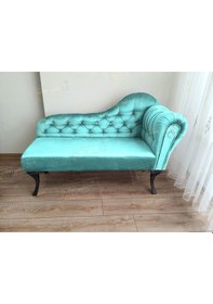 Resim Ters Kol Dekoratif Bihter Koltuk Josefin Puf 120 Cm Siyah Ayak Turkuaz 