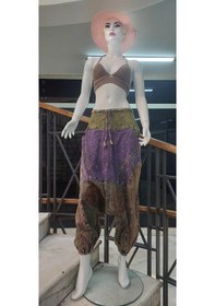 Resim Bohem Stil Hint Otantik Yıkamalı Taşlanmış Patchwork Unisex Şalvar Pantolon-9188 Haki 