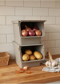 Resim Vizon 2'li 13,5 Lt Modubox Kayar Kapaklı Saklama Kabı & Patates Soğan Kovası & Erzak Kutusu Kahverengi 