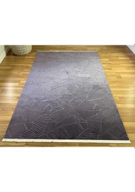Resim Bademli Halı Lüx Kaymaz Taban Dekoratif Halı 9015 Mor Antrasit 