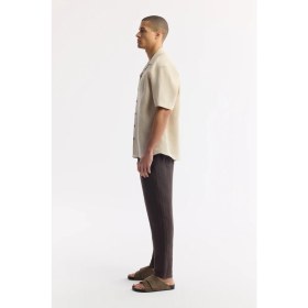 Resim AVVA Erkek Bej Apaj Yaka %100 Keten Kısa Kol Oversize Fit Gömlek A51Y2209 