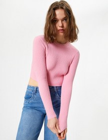 Resim Koton Crop Triko Kazak Bisiklet Yaka Slim Fit Uzun Kollu Pembe 5wal90019ht Gül GÜL 