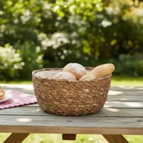 Resim Storemax El Yapımı Hasır Yuvarlak Ekmek Sepeti, Içi Bezli Çok Amaçlı Dekoratif Sepet ve Mutfak Düzenleyici (18X18X8 Cm) 