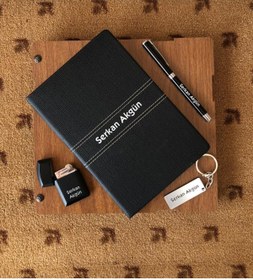 Resim Yaprak Hediyelik Kişiye Özel Isim Baskılı Ajanda Çakmak Kalem Anahtarlık Seti 