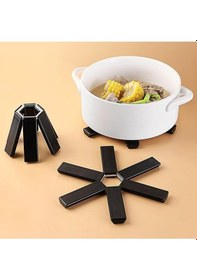 Resim 3 Adet Katlanabilir Siyah Nihale Kaydırmaz Silikon Isıya Dayanıklı Tencere Tava Altlığı Siyah 