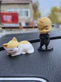 Resim FourClovers 3D Mini Figür Seti – Düşünen Adam & Uyuyan Kedi Biblo (Araba Süsü) 