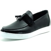 Resim Poyraz-01 Siyah Dana Derisi Büyük Numara Erkek Spor Ayakkabısı Rahat Geniş Kalıp Şık Siyah Deri 