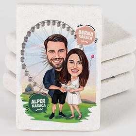 Resim Luna Park Çiftleri Karikatürlü Taş Buzdolabı Magneti 
