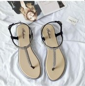 Resim Siyah Kadın Düz Sandalet T-kayışı Taklidi Flip Flop Ayakkabı Yaz Sandalet Rahat Kaymaz Ayakkabı Siyah 