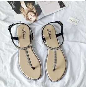 Resim Siyah Kadın Düz Sandalet T-kayışı Taklidi Flip Flop Ayakkabı Yaz Sandalet Rahat Kaymaz Ayakkabı Siyah 