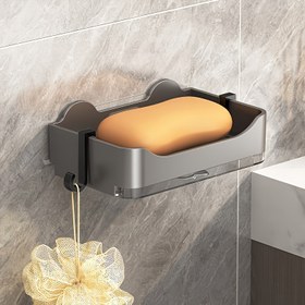 Resim Duvara Monte Sabun Kabı Tutucu, Deliksiz Çift Katlı Sabun Drenaj Kutusu, Plastik Dikdörtgen Banyo Duş Sabun Depolama Rafı - Su Geçirmez, Alan Tasarrufu Mutfak Lavabo Organizatörü 