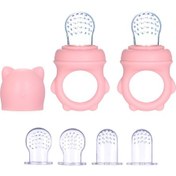 Resim Geekyou Bebek Meyve Sebze Yeme Aleti - 3 Boyutlu Silikon Emzikli Yemek Besleyici 3-12 Ay+ - Pembe 2'li Set 