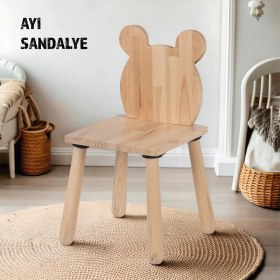 Resim Joy Kids Toy Doğal Ahşap Çocuk Sandalye Ayı 