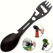 Resim Çok Fonksiyonlu Kamp Çatalı, Taşınabilir Çok Amaçlı Kamp Seti - Bıçak, Kaşık, Şişe Açacağı ve Anahtar Özellikli Outdoor Yemek Takımı (4 Mevsim Uyumlu) 