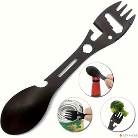 Resim Çok Fonksiyonlu Kamp Çatalı, Taşınabilir Çok Amaçlı Kamp Seti - Bıçak, Kaşık, Şişe Açacağı ve Anahtar Özellikli Outdoor Yemek Takımı (4 Mevsim Uyumlu) 
