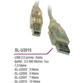 Resim S-Link Sl-U2015 Usb 2.0 Seffaf 1.5 M Printer Kablo 