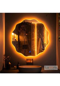 Resim Cirelia Amber Led'li Lazer Kumlamalı Lavabo & Banyo Aynası Dokunmatik Sensörlü 90 X 90 Turuncu 