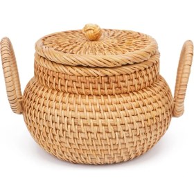Resim KingKuee Kapaklı Küçük Rattan Sepet, Saplı Rattan Sepet Düzenleyici, Raf Masa Ofisi Için Şekerlik Rustik Dokuma Sepet (Yurt Dışından) 