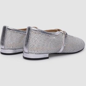 Resim %100 Hakiki Deri Gri Fileli Toka Detaylı Kadın Babet-gri Gri 