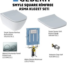 Resim Geberit Smyle Square Rimfree Alpha10 Soft Asma Klozet Seti - Parlak Krom 