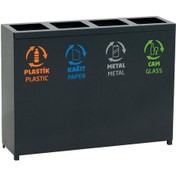 Resim 4'lü Metal Sıfır Atık Kutusu Geri Dönüşüm Çöp Kovası + Pil Kutusu N11.210 