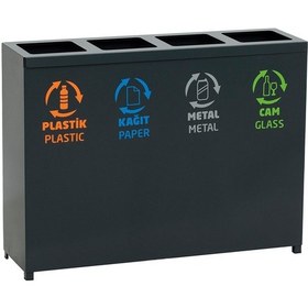 Resim 4'lü Metal Sıfır Atık Kutusu Geri Dönüşüm Çöp Kovası + Pil Kutusu N11.210 