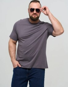 Resim Stark Cotton Büyük Beden Düz Renkli Tişört 8834849 Gri 