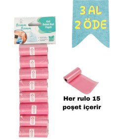 Resim BAMM BAMM Kirli Bebek Bezi Poşeti Çanta Boy Pembe 8 Rulo (120 ADET) 