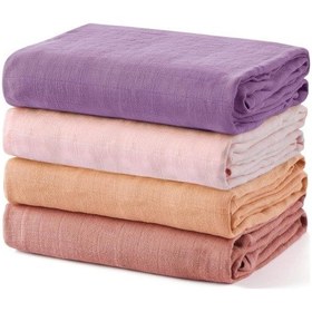Resim Muslin Kundak Bezi 4'lü Set Ultra Yumuşak ve Nefes Alabilir Pamuk 120x120 CM Mor 