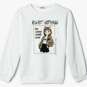 Resim Koton Sweatshirt Baskı Detaylı Bisiklet Yaka Uzun Kollu Şardonlu Ekru 5wkg10498ak Ekru 