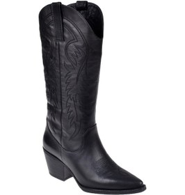 Resim Pullman Hakiki Deri İşlemeli Western Kadın Çizme Plm-011 Siyah Siyah 