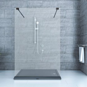 Resim Seperatör Duşakabin | Tek Sabit 2 Yan Girişli Cam Panel - 180-189cm / Siyah / Sabit panel 