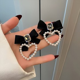 Resim 1 Çift Tatlı ve Sevimli Yapay Kalp Şekilli Kelebek Festivali Dantel Görünümlü Kurdele Küpe 
