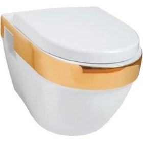 Resim GÜRAL VİT Jade Asma Klozet Altın Şerit + Soft Kapak Beyaz 
