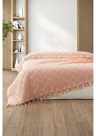 Resim %100 Pamuk Çift Kişilik Bağlama Saçaklı Pike-220x240 Cm-pudra Pudra Pudra 