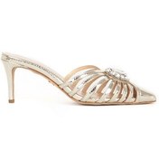 Resim Dericlub Kadın Sivri Burun Taşlı Stiletto Topuklu Terlik & Ayakkabı Gerçek Deri Sy 27292 Gold Gold 