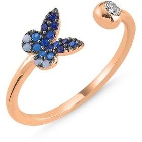 Resim Kelebek Mavi Zirkon Taşlı 925 Ayar Gümüş Ayarlanabilir Yüzük 