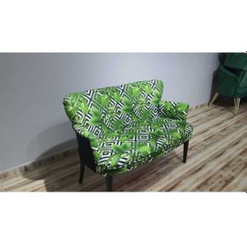 Resim Azra Mobilya Ikili Koltuk - Kanepe - Nubuk Kumaş - Ahşap Ayak - Modern Tasarım - Yaprak Desen Yeşil 