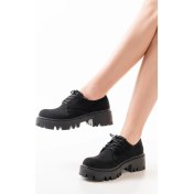 Resim 868-754 Siyah Süet Bağcıklı Günlük Yüksek Tabanlı Loafer Ayakkabı 