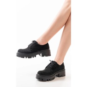 Resim 868-754 Siyah Süet Bağcıklı Günlük Yüksek Tabanlı Loafer Ayakkabı 