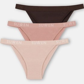 Resim Suwen 3lü Pamuklu Lastikli Normal Bel Slip Külot St00456011343 Kahverengi - Ten - Pembe 