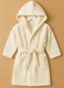 Resim CottonVerse Bebek & Çocuk Kapşonlu Bornoz - %100 Pamuk, Unisex Ekru - Ekru / 0-2 Yaş 
