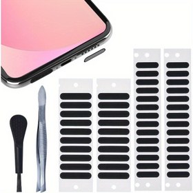 Resim 48 PCS Evrensel Telefon Hoparlör Toz Koruyucu Kapak Mesh Etiketleri iPhone 15 Pro Max, iPhone 14, 13, 12, Samsung Galaxy S23-S20 ile Uyumlu, Temizleme Fırçası ve Cımbız Dahil 