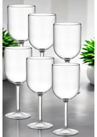 Resim Kırılmaz Çizilmez Şarap Bardağı 400 Ml Cam Gibi Şeffaf Polikarbon Şarap Kadehi 6 Adet Şeffaf 