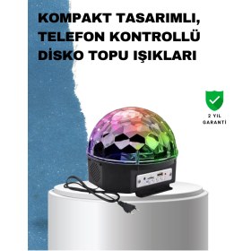 Resim Taşınabilir Rgb Disko Topu Bluetooth Ve Uzaktan Kumanda Özellikli 
