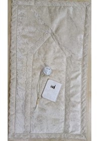 Resim Lamazihome 4 Parça Cappucino Kadife Seccade Fransız Güpürlü Çeyiz 