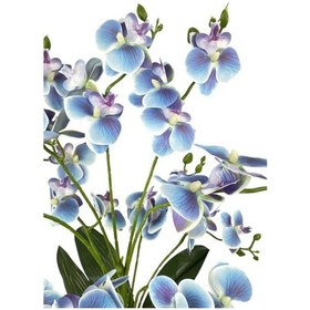 Resim Yapay Çiçek Mavi 9 Dallı Islak Orkide Gümüş Metal Saksıda Saksıda Orkide 60cm Mavi 