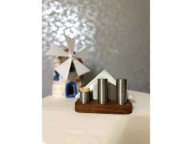 Resim Şık Ahşap Tuzluk ve Karabiberlikli Peçetelik Seti, Kalite 304 Paslanmaz 