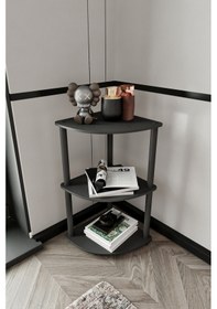 Resim Masivo Köşe Kitaplık Siyah 3 Katlı Siyah 